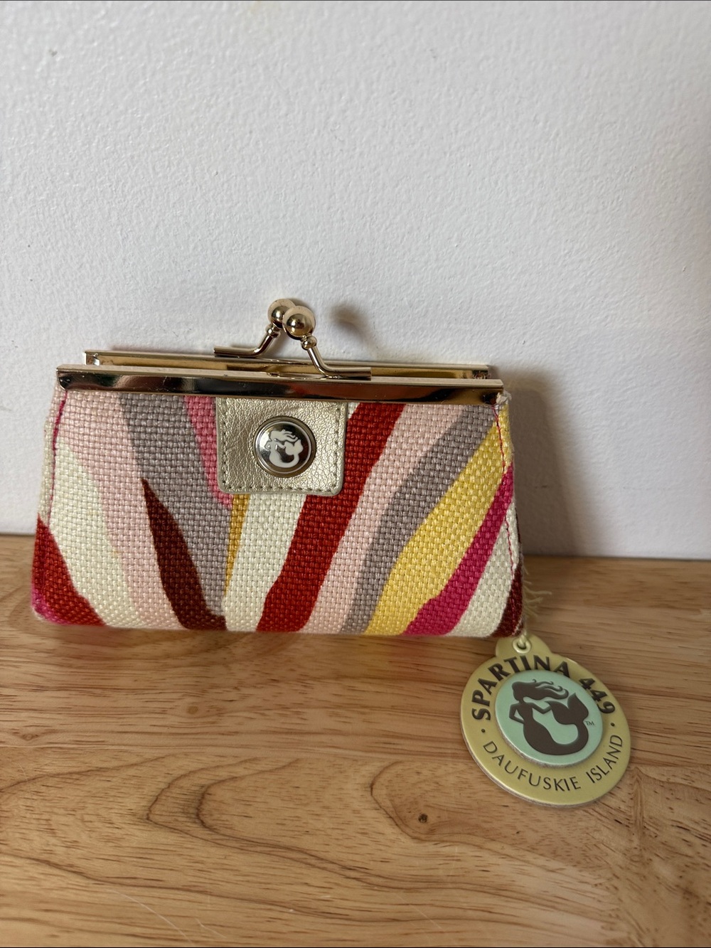 Spartina 449 Striped Canvas Kiss-Lock Wallet in Pink, Red, Yellow, Cream, Tan